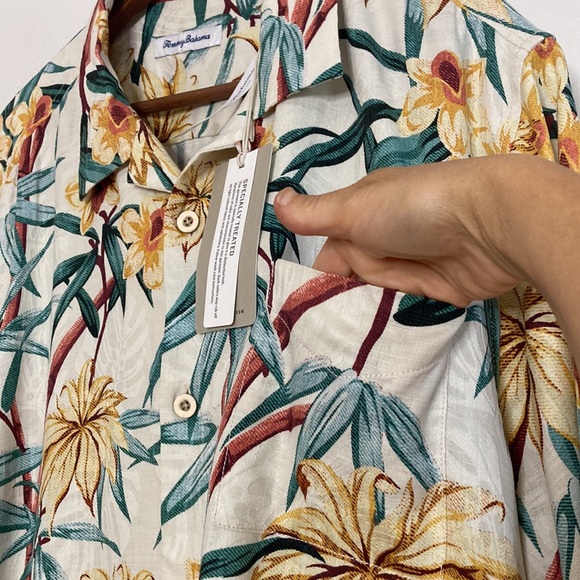 New Tommy Bahama Camp Shirt Mens XL Bungalow Bamboo Silk Cream Green Orange - Picture 7 of 16